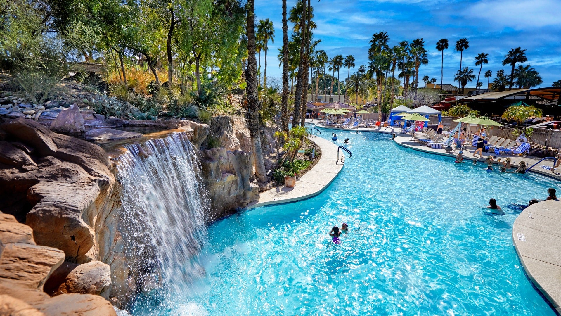 water park in a hotel with people swimming